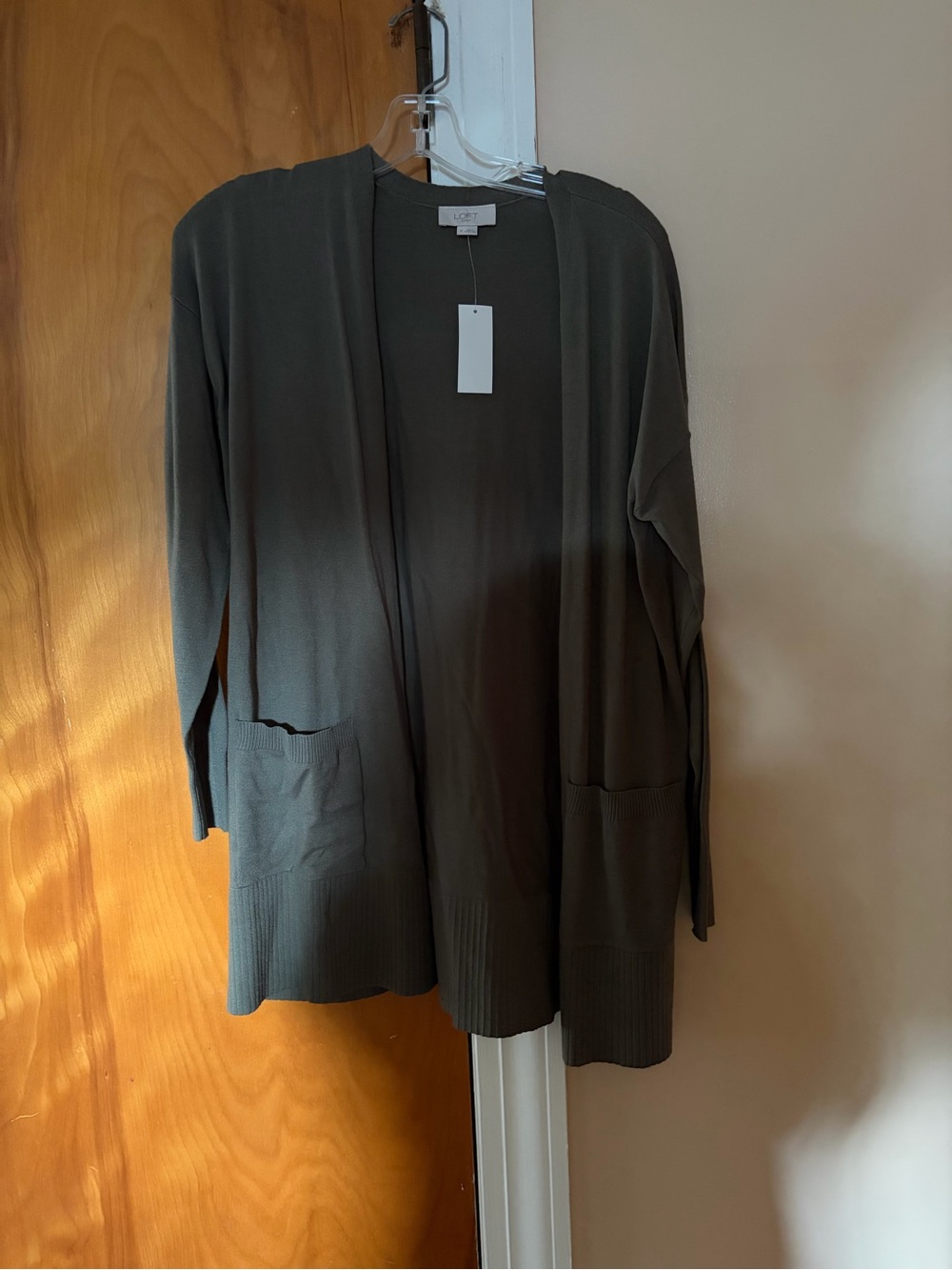 LOFT Olive Open Front Pocket Cardigan